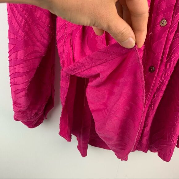 Free People Bright Pink Can't Stop Dreaming Tunic button up blouse oversized S - Picture 9 of 14